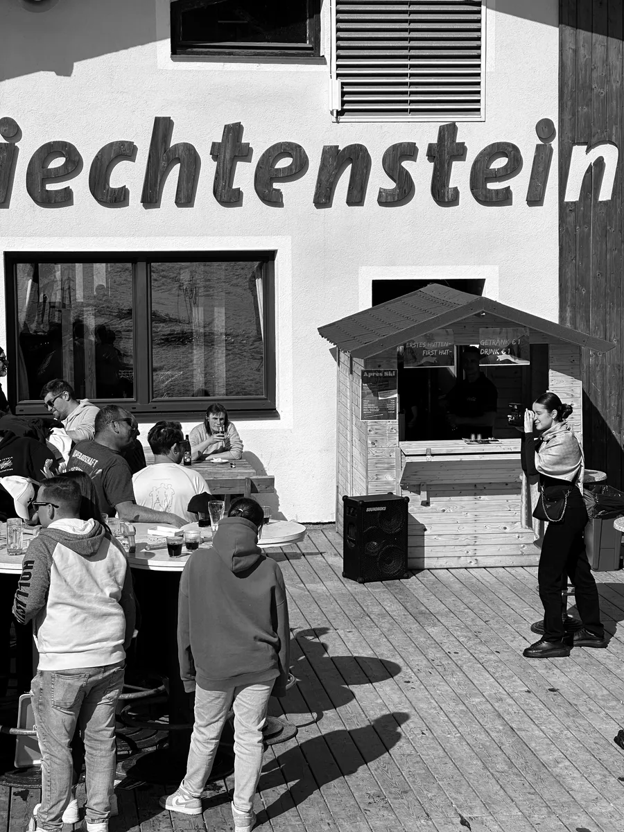 Guests at the Liechtensteinhaus terrace during apres-ski
